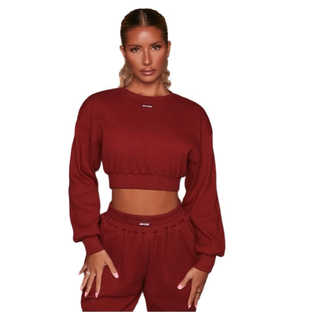 Bo and Tee Sweat Set Joggers and Sweatshirt Ribbed Cotton Burgundy Red Size M